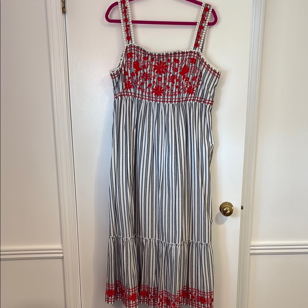 Broome Street by Kate Spade Striped Dress with Red Embroidery